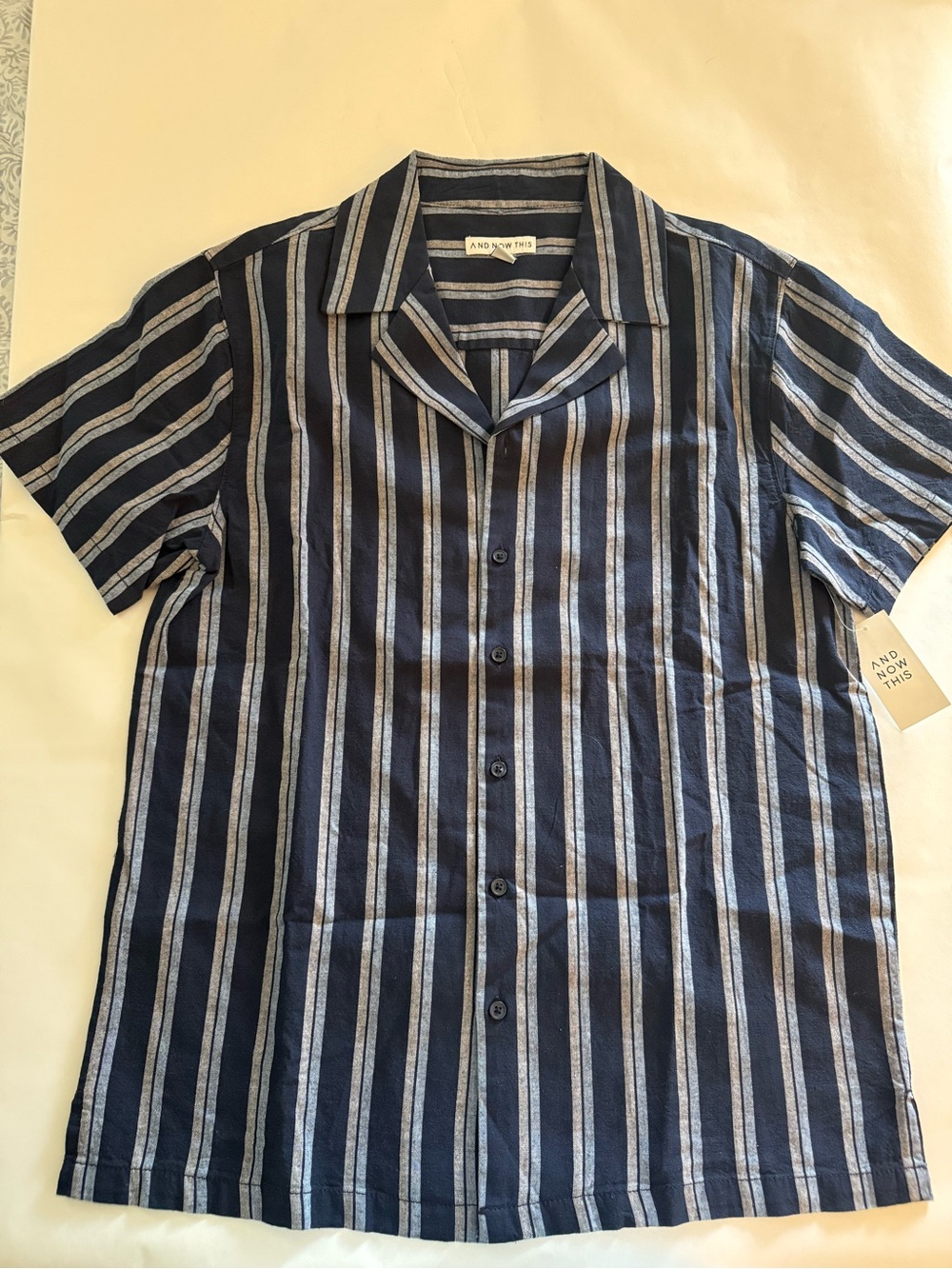And Now This Men's Navy Stripe Short Sleeve Button-Down Shirt